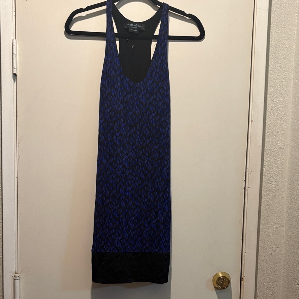 Guess by Marciano Blue and Black Racerback Patterned Midi Dress